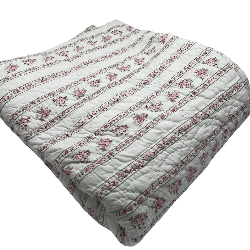 VTG Simply Shabby Chic Rachel Ashwell King Quilt 100% Cotton 100”x90” Pink Roses